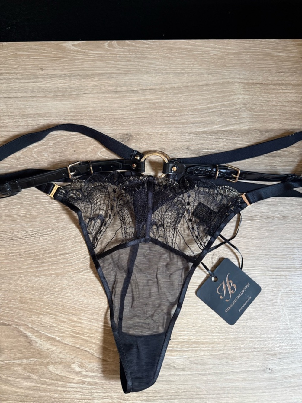BH Lace & Mesh Strappy Thong - Black